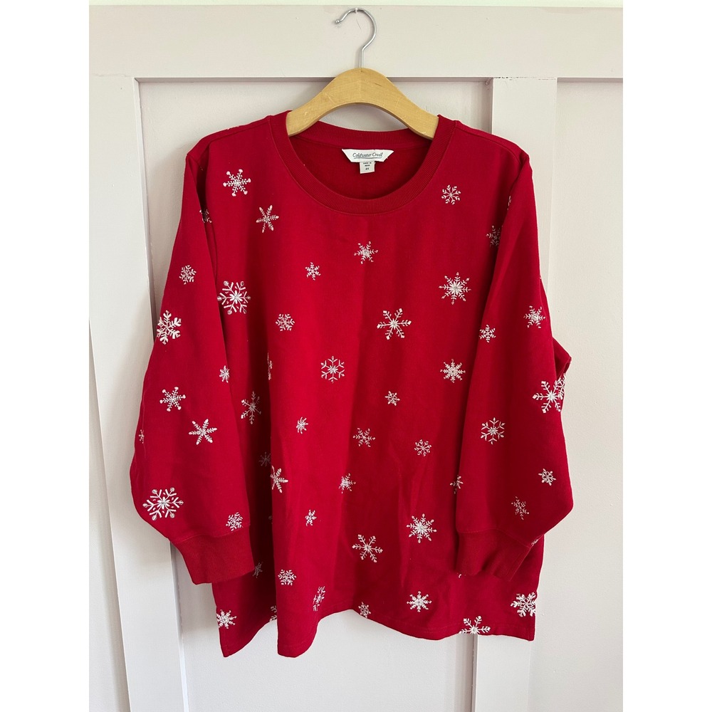 Coldwater Creek Red Snowflake Embroidered Sweatshirt Womens 2X Holiday Christmas